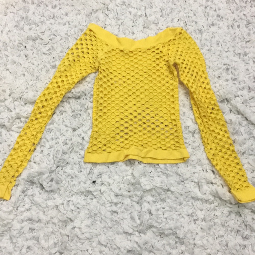 Yellow festival party fishnet top